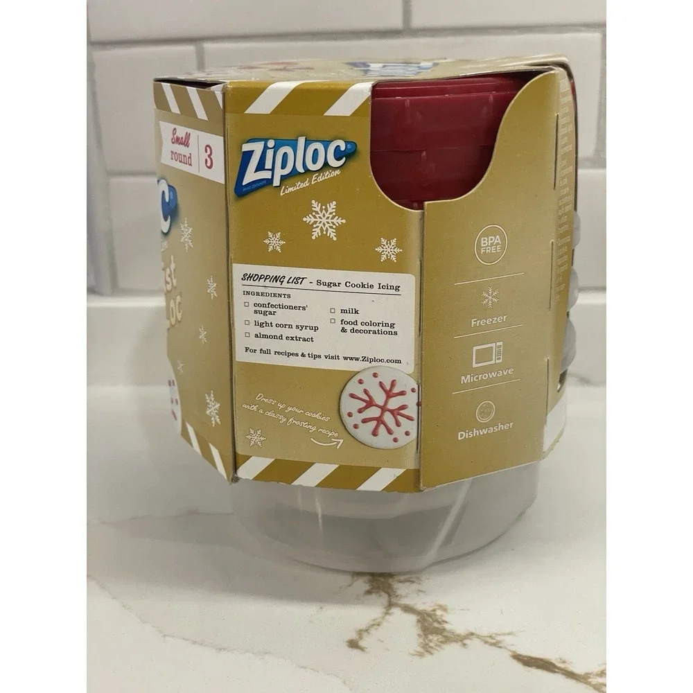 Ziploc Twist n Loc Small Round Containers 3 Pack Holiday Red Lid 1‎ Pint New